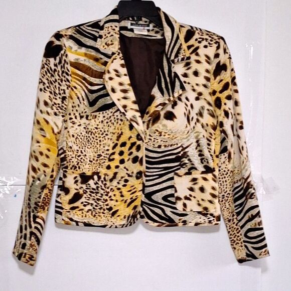 A Leslie Fay Vintage Women's Blazer Jacket Animal Print Office Siren Corpcore 8 - Picture 1 of 8